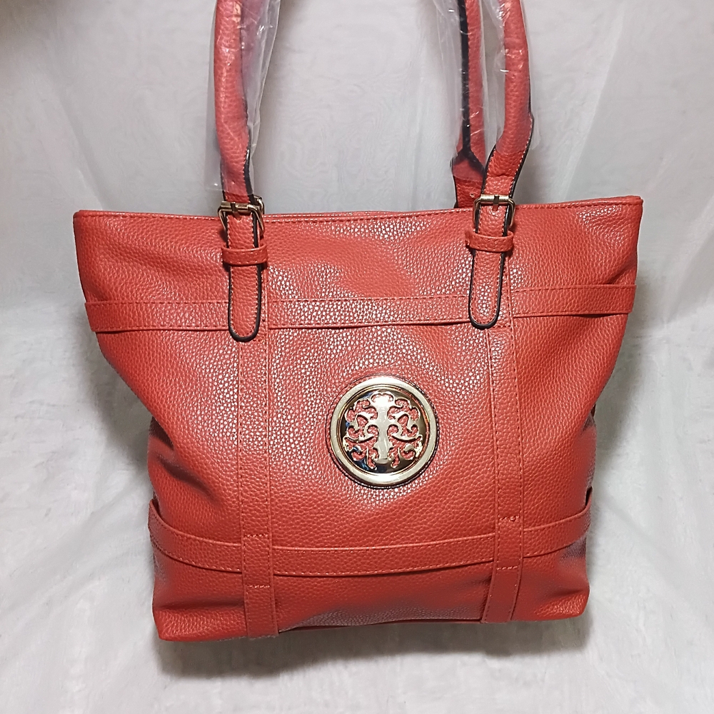 Boutique Leather With Gold Medallion Tote , NWT